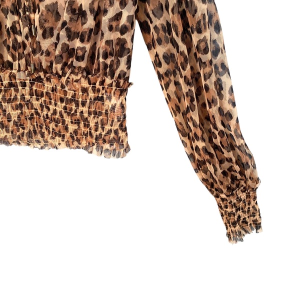 Free People Printed Twyla Top Size Large Leopard Combo Smocked - Picture 6 of 13